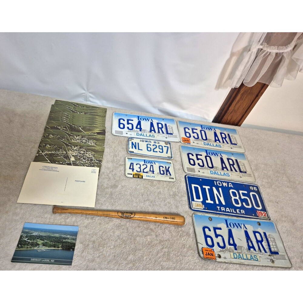 Iowa License Plate Lot Dallas Dexter Postcards Iowa Cubs Mini Bat